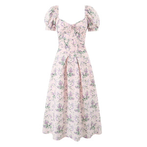 <span class=keywords><strong>Vestido</strong></span> Largo Casual de Verano para Mujer, con Cuello Cuadrado, Color <span class=keywords><strong>Rosa</strong></span>, Estampado Floral, <span class=keywords><strong>Manga</strong></span> Corta - Product Image 1