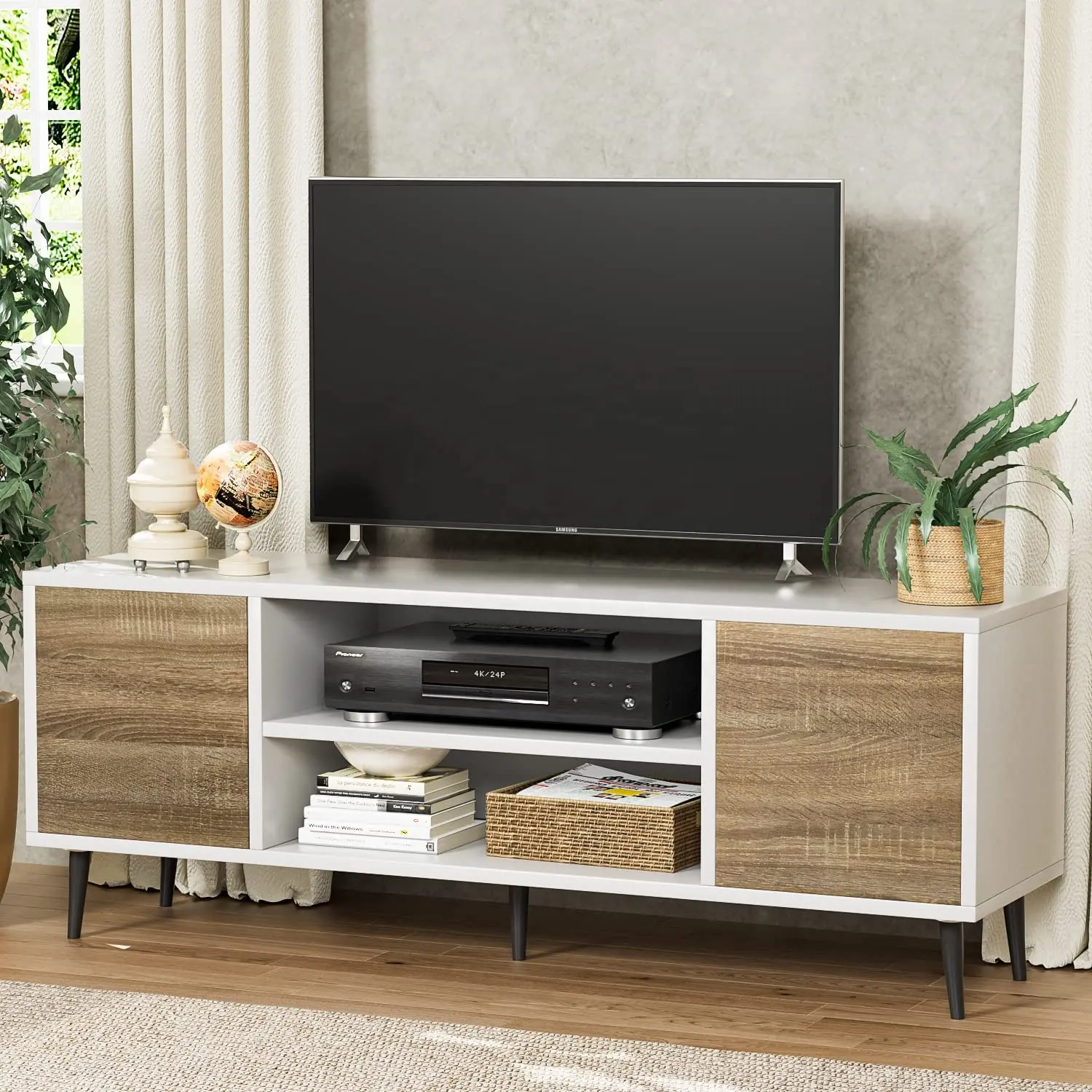 Furniture Factory Modern TV Stands Dark Brown TV Console com pernas de madeira Sala Móveis Entertainment Center