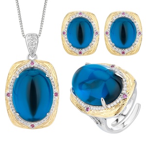 Fashion Eco-friendly Copper Retro Pendant Earrings <b>Rings</b> <b>Set</b> 15*20/10*12mm Blue Zircon Party Jewelry <b>Sets</b> for <b>Women</b> Glamorous - Product Image 1