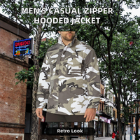 Veste zippée pour homme à imprimé camouflage, col montant, style workwear, imperméable, en polyester, coupe classique, pour l'automne