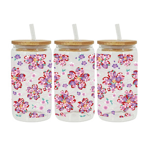 Vaso de vidrio de doble pared de 16 oz con logo de adhesivo transferible Blooming Seasons, envolturas <span class=keywords><strong>para</strong></span> vasos con diseño Forest Healing UV DTF y Vaca de las Tierras Altas - Product Image 2