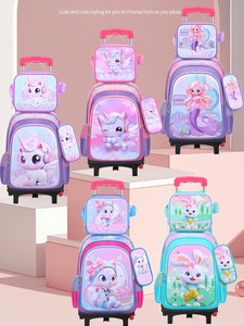 Nouveau 3D dessin animé cuir Nylon tissu trois pièces pull-rod cartable élèves du primaire sac à déjeuner pour enfants stock d'usine - Product Image 2