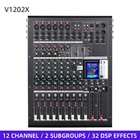 Console de mixage audio professionnelle V1202X 12 canaux, 2 sous-groupeurs, 6 entrées micro, 32 effets DSP, écran TFT 3,2 pouces, interface audio USB MP3