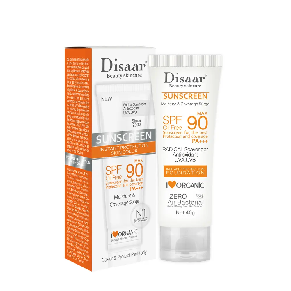 Disaar SPF 90 Sunblock Moisturizer Whitening Organic Sunscreen CreamためAll Skin Waterpoof Concealer Sunscreen Cream
