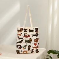 Dackel-Print Canvas-Tragetasche, Niedliche Dackel-Schultertasche für Hundeliebhaber