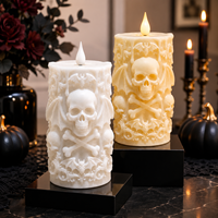 Bougie Pilier LED sans Flamme en Résine Époxy, Design 3D Crâne Démon Halloween Effet Horreur, Lumière Ambiante avec Télécommande OEM