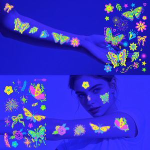 Tatuajes Temporales Fluorescentes de Mariposas al por Mayor, Pegatinas de Tatuajes Faciales que Brillan con Luz UV para Festivales de Música, Discotecas, Bares y Fiestas - Product Image 2