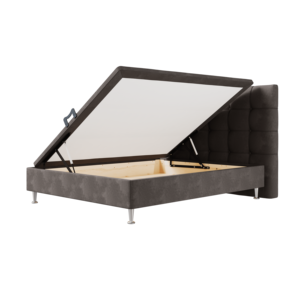 Lit capitonné moderne et luxueux de style français, avec coffre de rangement réglable, en tissu velours, cadre en bois, sommier à lattes et tête de lit. - Product Image 3