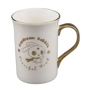 New designs 11oz gold handle mug porcelain cup wedding anniversary gift rabbit image custom ceramic coffee mug