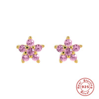 Luxuriöse Trendige Bunte CZ Schneeflocken 925 Sterling Silber Vergoldete Zirkon Blumen Creolen Ohrstecker für Jubiläum & Party