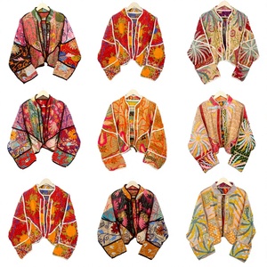 Unisex Handmade Knitted Eco-Friendly Vintage <b>Kantha</b> Mandarin Collar Bohemian Style Cotton Quilted Breathable Quick Dry Full - Product Image 1
