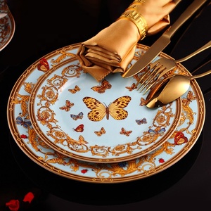 Juegos de comedor de porcelana de hueso con diseño de mariposa de 8/10 pulgadas de lujo al por mayor, Platos y platos decorativos de lujo para el hogar para Europa - Product Image 4