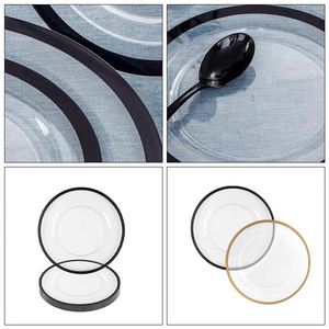 Plato de Presentación de 13 Pulgadas, Transparente, Dorado Pulido, Ecológico, de Plástico con Borde Negro para Bodas - Product Image 4