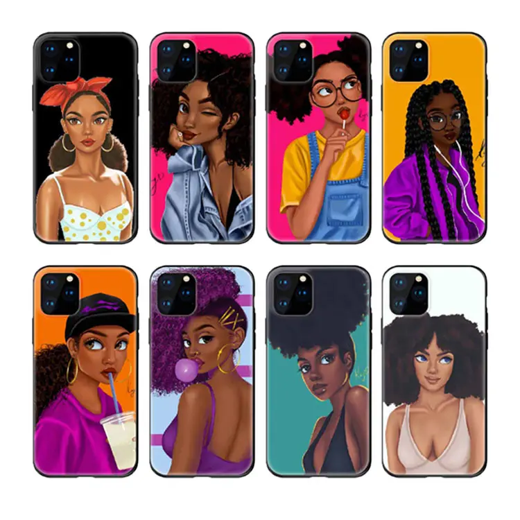 Black girl art phone cases soft TPU silicon printed cell phone cover case for iphone 12 pro max XR XS 11
