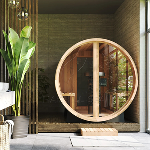 Hachillspa mới nhất ngoài trời gia đình Spa rắn gỗ Thùng phòng tắm hơi với đầy đủ Kính xem cửa sổ và hiên gỗ đốt bếp thiết kế - Product Image 3