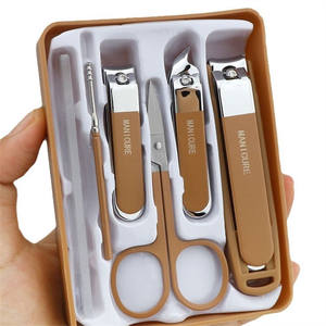 Ensemble de coupe-ongles en acier inoxydable 5 en 1 en vert, rose, jaune, marron, citron, outil de manucure et de pédicure, boîte de rangement de qualité supérieure - Product Image 1