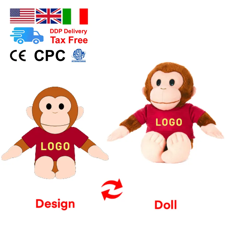 Design personalizzato in tessuto morbido peluche di peluche con scimmia di peluche per regali per bambini