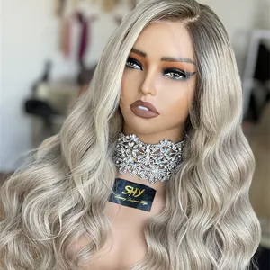 Nhút nhát Luxury Human RAW Trinh tóc giả tóc glueless HD ren phía trước Tóc Giả ASH BLONDE màu glueless 13x5 y tế tóc giả cho phụ nữ da trắng