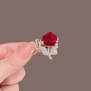 Best Sales Elegant Temperament Small Red <b>Rose</b> Shaped Hairpin <b>Light</b> Luxury Women's Alloy Hairpins Fashion Jewelry Wholesale - Product Image 3