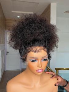 Perruque Frontale en Dentelle Complète 360 Sans Colle avec Cordon de Serrage Invisible, Cheveux Humains Brésiliens Bruts, Ondulés Crépus <span class=keywords><strong>Afro</strong></span> avec Bords Crépus 4C - Product Image 3