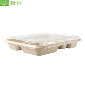 จานกระดาษ5ช่องพร้อมฝา CJ3062ถาดอาหารกลางวันแบบใช้แล้วทิ้งสำหรับโรงเรียนพร้อมวงเวียนจานชานอ้อยสำหรับงานปาร์ตี้ - Product Image 6