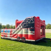 Toboggan Gonflable Thème Camion de Pompiers Populaire pour Extérieur, Combo Château Gonflable et Toboggan en PVC 0,55 mm, Installation Facile, Garantie 3 Ans