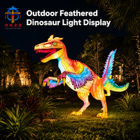 Lanterne géante de dinosaure en soie animatronique pour l'extérieur, sculpture lumineuse LED colorée de Raptor pour parc à thème