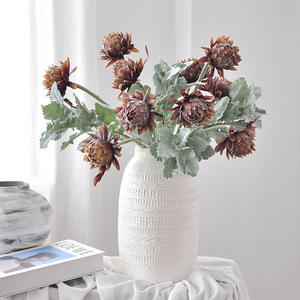 Bouquet d'artichauts artificiels Yoshinobu, fleurs en soie polyester marron-vert, style européen, décoration intérieure - Product Image 1