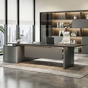 Bureau de direction moderne en bois luxueux en forme de L, conçu pour le PDG. - Product Image 3