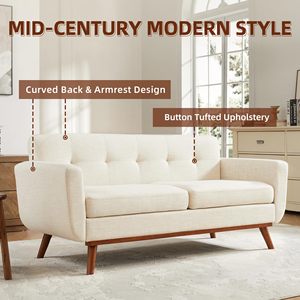 Mid Century <b>Small</b> <b>Cushioned</b> Loveseat Button Tufted Upholstered Double Seat Sofa For Living Room Apartment Decor - Product Image 4