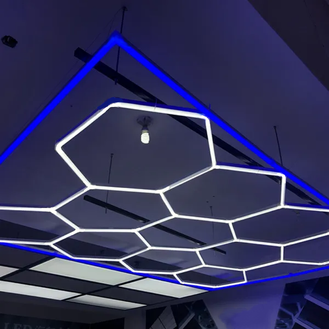 Etop Modular Hexagon LED Grid Ceiling Panel System Linkable Professional Garage Light for Auto Detailing Workshop Car Beauty