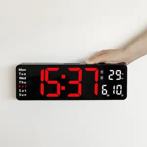 Jam Alarm LED Klasik Multifungsi Remote Control Jam Dinding Elektronik Digital Tampilan Temperatur Minggu dan Kalender