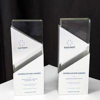 Plaque rectangulaire en cristal personnalisée avec base en métal argenté, récompenses d'entreprise, trophée rectangulaire