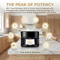 Résine de Shilajit Pur de l'Himalaya en Gros, Marque Privée Personnalisée, 30g 50g, Suppléments en Vrac, 75% Acide Fulvique avec Cuillère