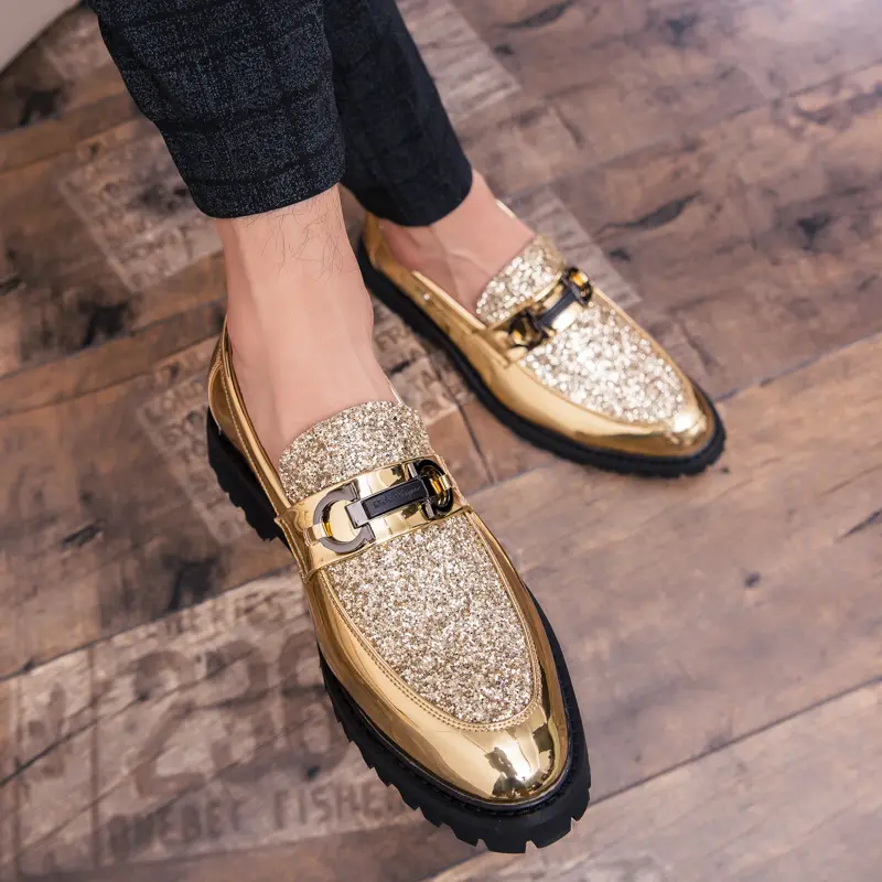Hot selling classic office leather business mens gold dress formal shoes men