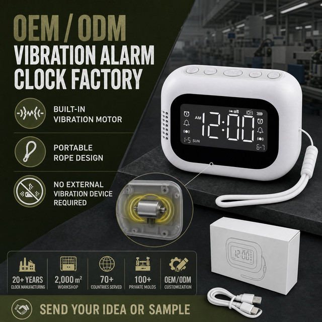 Modern Basic Digital Alarm Clock with Vibration Display for Heavy Sleepers Hear-impaired  Wake with 3 Level Vibration