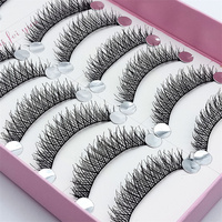 Cils souples et réutilisables Aspect naturel Manga Lashes 3D Faux Mink Lashes Wispy Strips Lashes 10 paires de faux cils à bande transparente