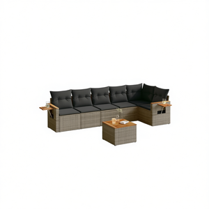 Set divano da giardino moderno in rattan a 6 posti, mobili da esterno resistenti alle intemperie, divano componibile in vimini con contenitore e tavolini laterali - Product Image 1