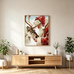 Juego de 2 Cuadros Decorativos de Lona con Luces LED Navideñas Vintage, Diseño de Niños Construyendo un Muñeco de Nieve y Santa Claus, Decoración Rústica para las Fiestas - Product Image 2