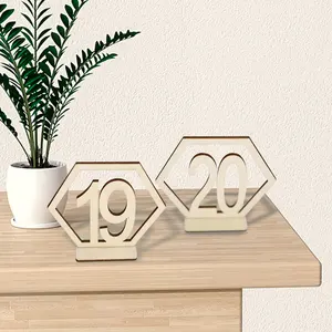 Wooden Desktop Number Plate Hexagonal Hollow Number Seat Wooden Plate Bar Cafe Wedding Number Plate