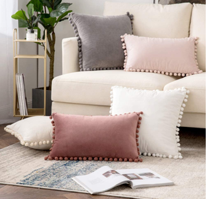 Fodere per cuscini in velluto fodere per cuscini decorativi pompon fodere per cuscini morbide solide con Poms quadrati per divano divano soggiorno - Product Image 5