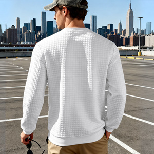 Sudadera de cuello redondo con textura de gofre para hombre, mezcla de algodón, manga larga, estilo holgado, informal, para uso diario, OEM, venta al por mayor - Product Image 6