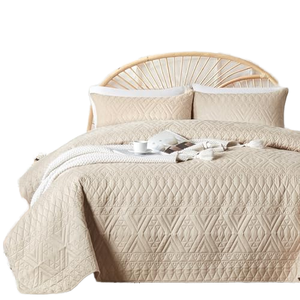 Modern Style Geometric Pattern Quilt Bedding Set <strong>Beige</strong> Lightweight Microfiber Soft King/Cal King Size <strong>Bedspread</strong> 3 Quilt - Product Image 1
