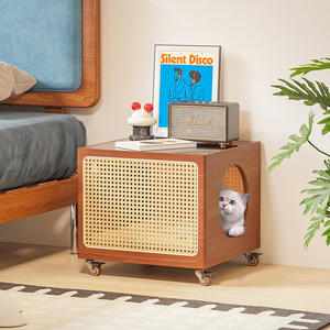 Massief Hout Rotan Multifunctioneel Nachtkastje Menselijk Huisdiervriendelijk Huishoudelijk Meubilair Voor Slaapkamer Woonkamer Knoop Huisdier Huis - Product Image 2