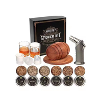 Ensemble de fumoirs baril vintage haut de gamme, prêt à être expédié, avec 6 saveurs de copeaux de bois, coffret cadeau whisky, briquets et accessoires pour fumer