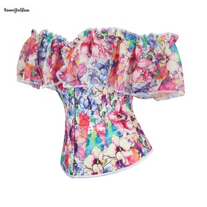 Vintage Romantique Floral Débardeur Slim Fit Bustier hors de l'épaule <span class=keywords><strong>Corset</strong></span> en <span class=keywords><strong>Rose</strong></span> <span class=keywords><strong>Rose</strong></span> 38CM Hauteur Dentelle Décoration Ferme Contrôle - Product Image 2