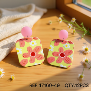 Orecchini pendenti dipinti con disegno floreale giallo rosa, 12 pezzi, gioielli alla moda - Product Image 3