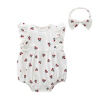 Toptan bebek kız Romper giysi seti, kore tarzı Ruffled bebek kıyafetler % 100% pamuk yaz bebek kız tulum ile kafa bandı