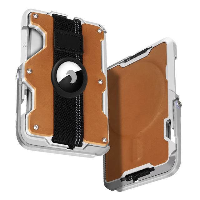 Innovative Magnetic Card Holder Wallet Aluminum RFID Blocking Anti Theft Design With AirTag Sleeve for Smart Tracking