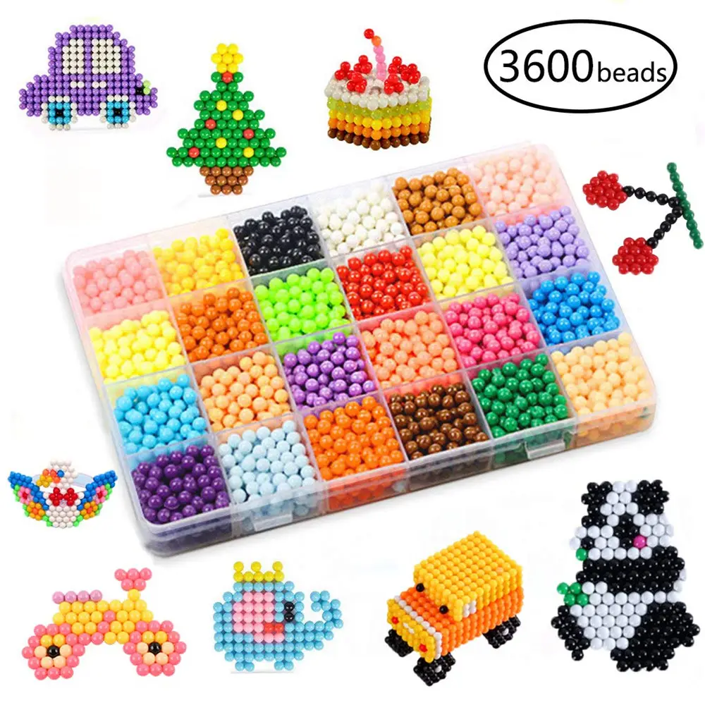 Water Fuse Beads Kit 24 Farben 3600 Perlen, Nachfüllkit Kompatible Beados Magic Water Sticky Beads Art Crafts Spielzeug für Kinder Anfang